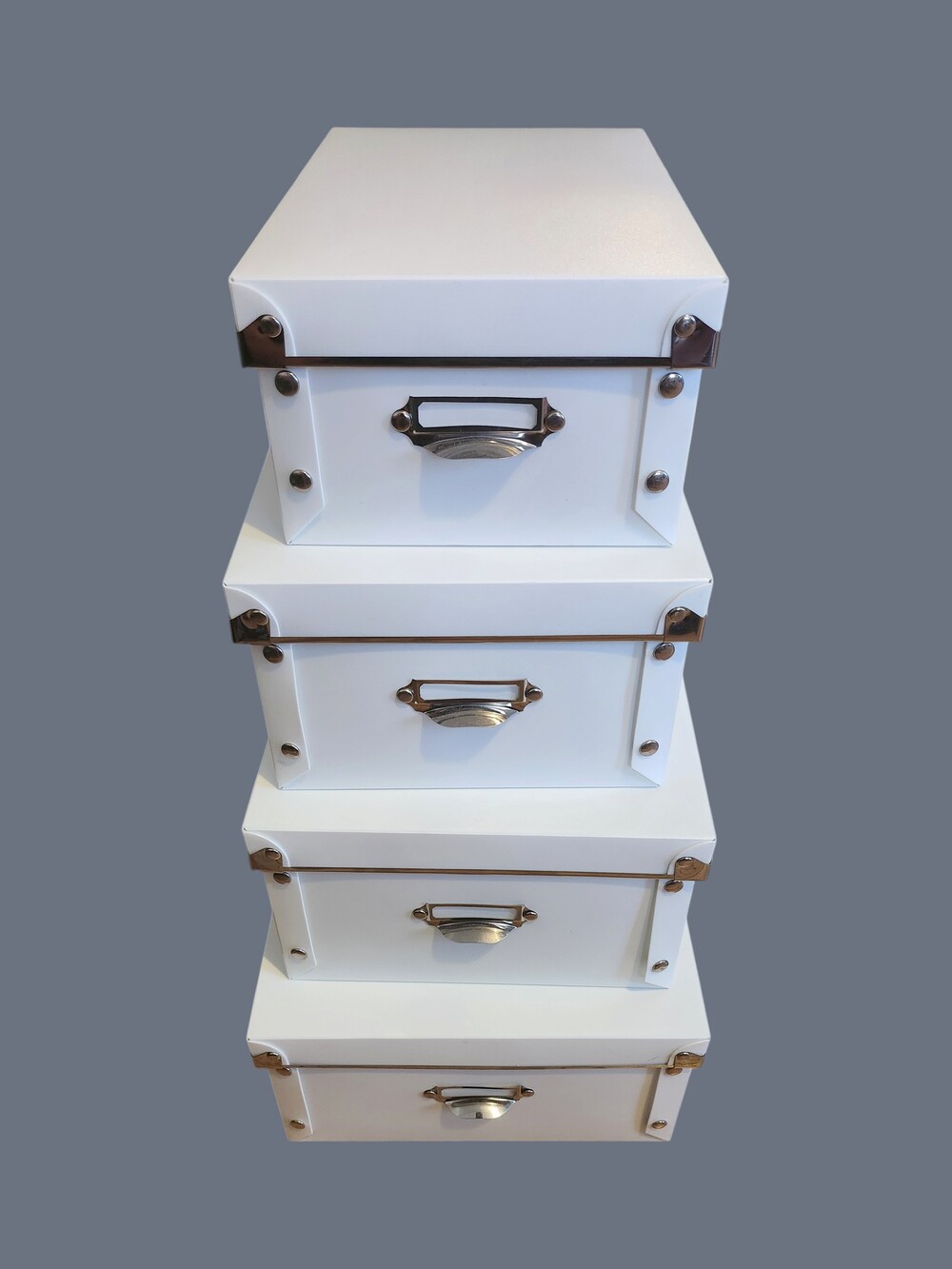 Xuchun set of 4 white plastic with metal trim file storage boxes with lids